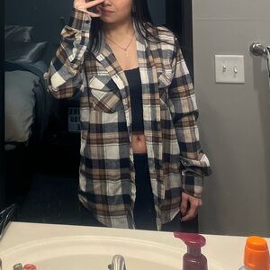 Plaid Button-Up Shirt with Hood - Multi Color and Brown